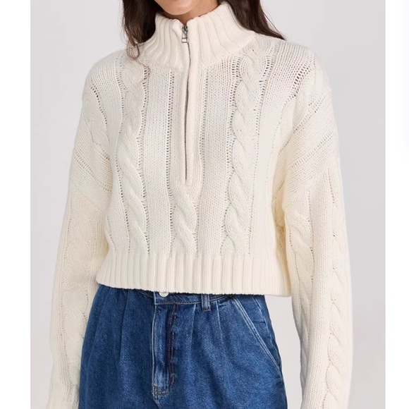 STAUD Cropped Hampton Sweater Knit Cropped Large Ivory Wool - Picture 3 of 8